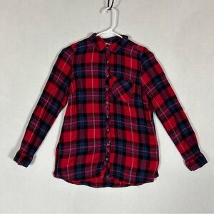 Maurice’s Soft Plaid Flannel Women’s M Medium Button Up Split Hem Red Blue Black